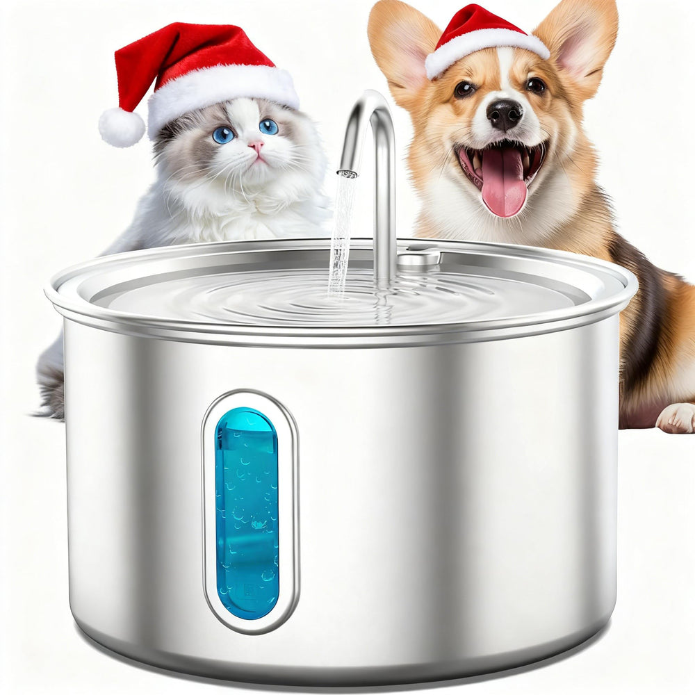 Nasebila stainless steel cat water fountain shows 3.2L tank for reliable hydration.