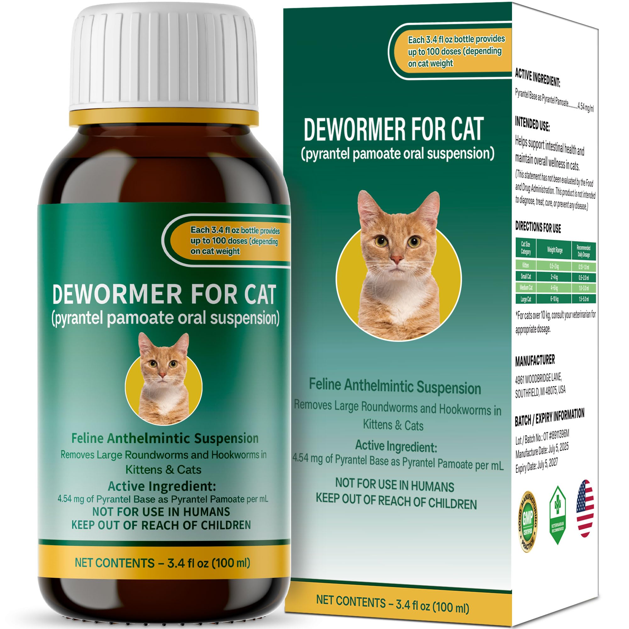 NateNatenight liquid dewormer bottle pour enables easy dosing for dogs and cats.