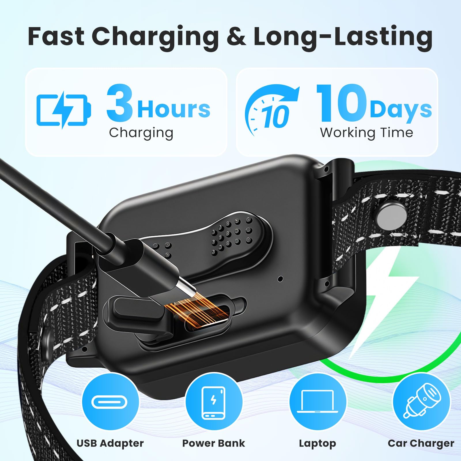 NATGOVOD collar lasts up to 10 days between charges.