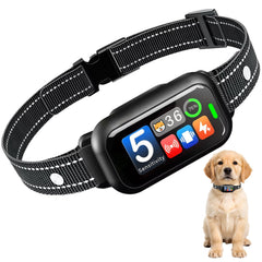 NATGOVOD Upgraded Bark Collar worn on a dog for controlled training.