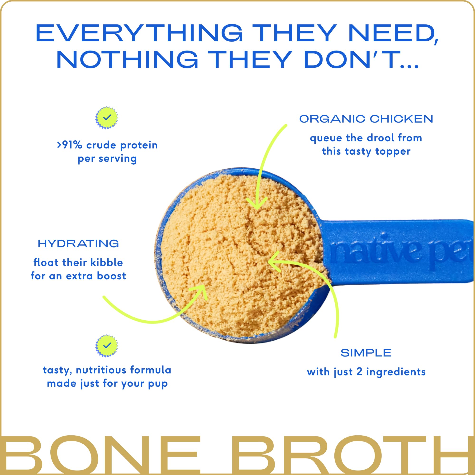 Native Pet bone broth picky-eater kibble topping over a bowl boosts flavor appeal.