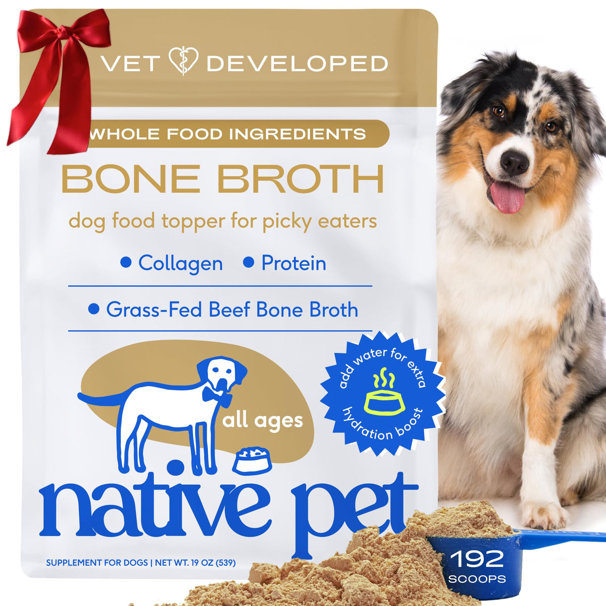 Native Pet bone broth powder bottle pour for tastier meals