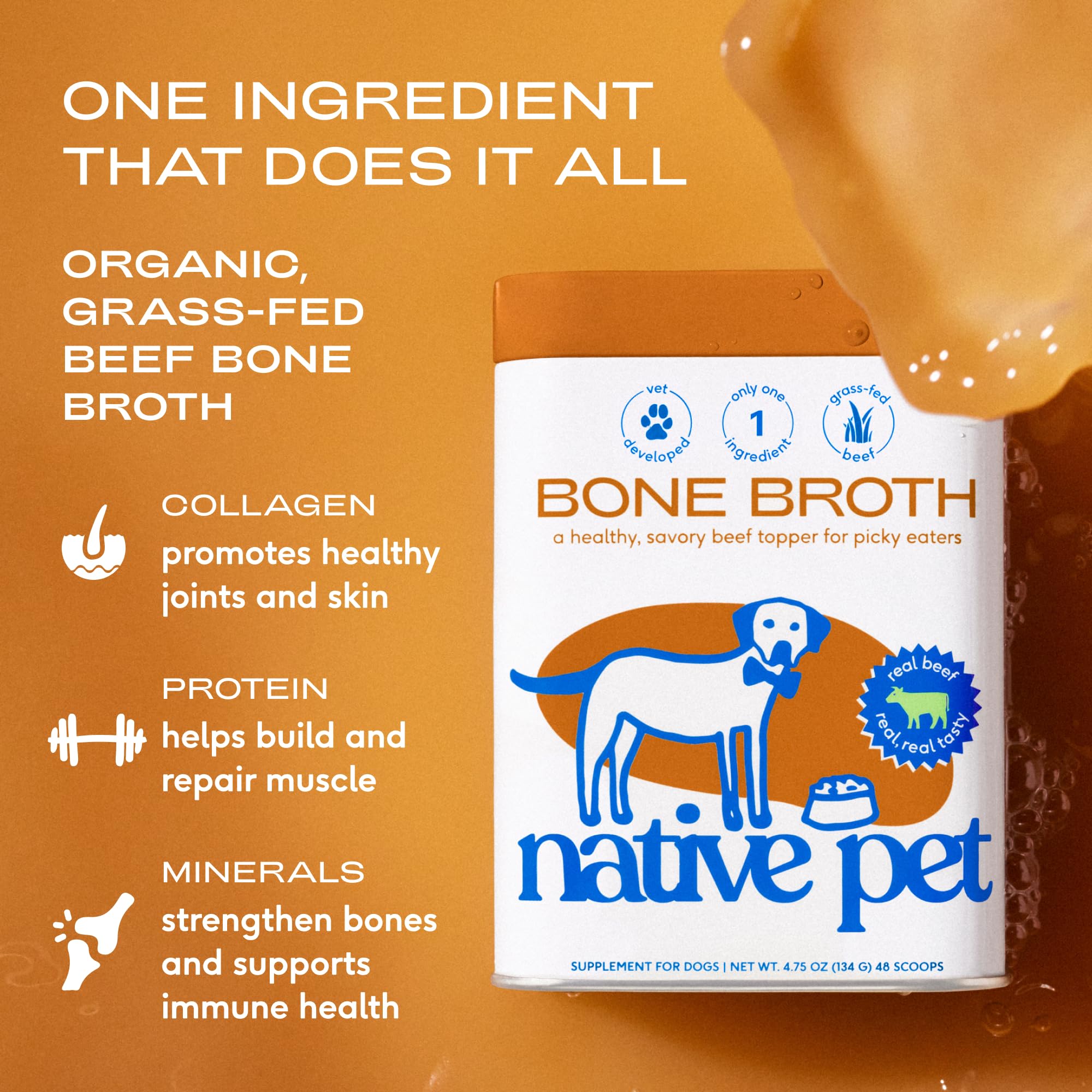 Native Pet bone broth powder topping on kibble may support joint mobility