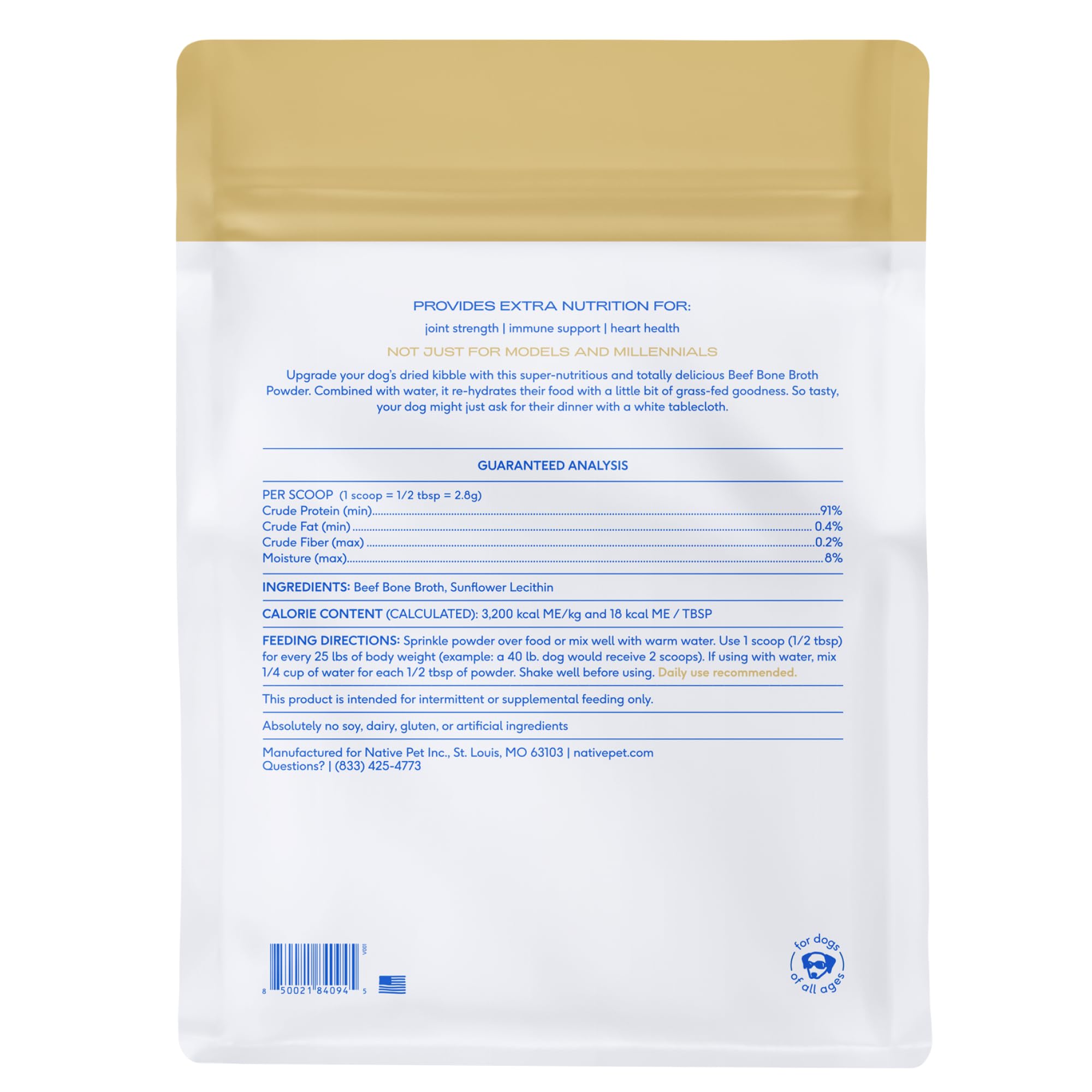 Native Pet bone broth powder scoop aids precise, consistent servings