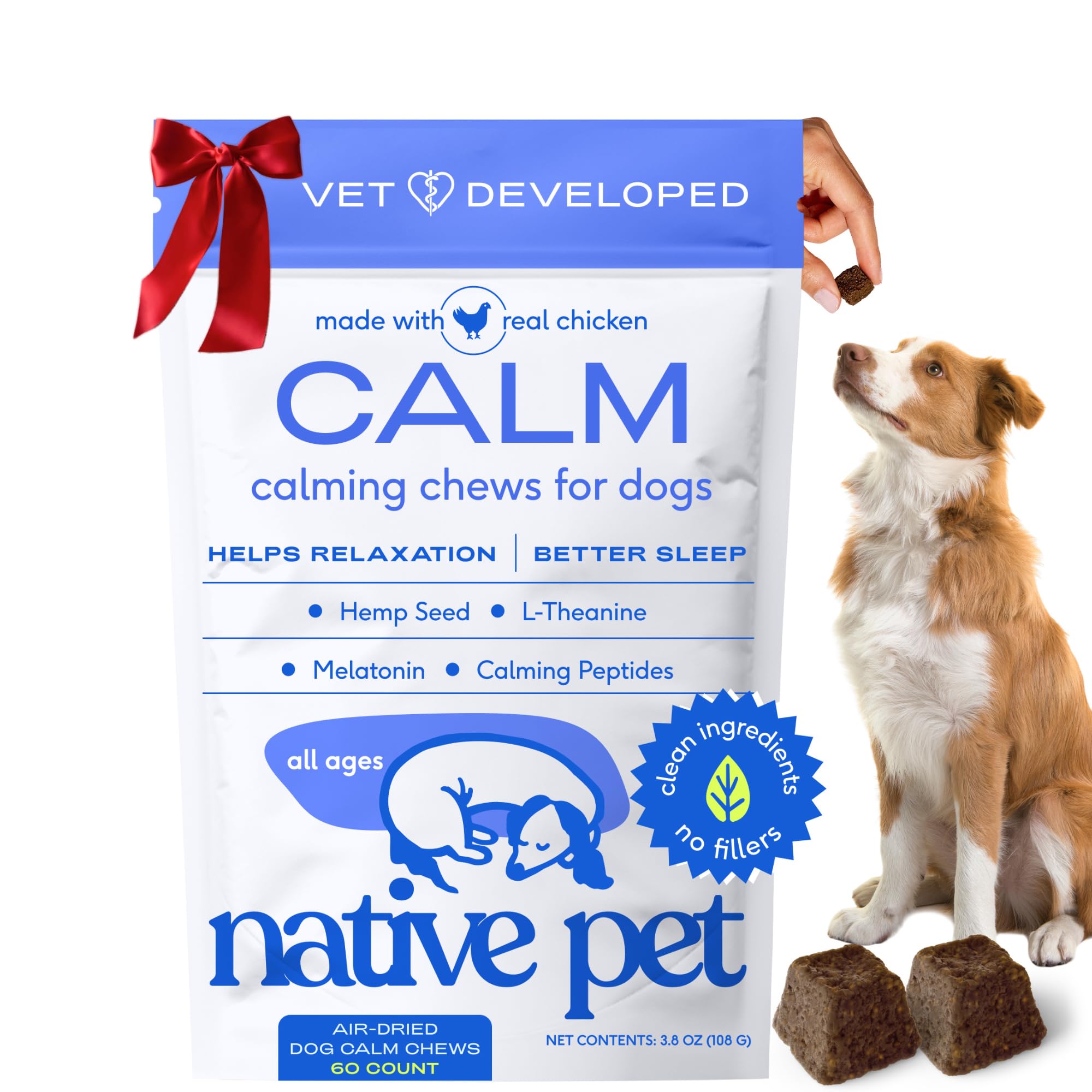 Native Pet Calming Chews dog chicken treat showing real chicken flavor for daily calm