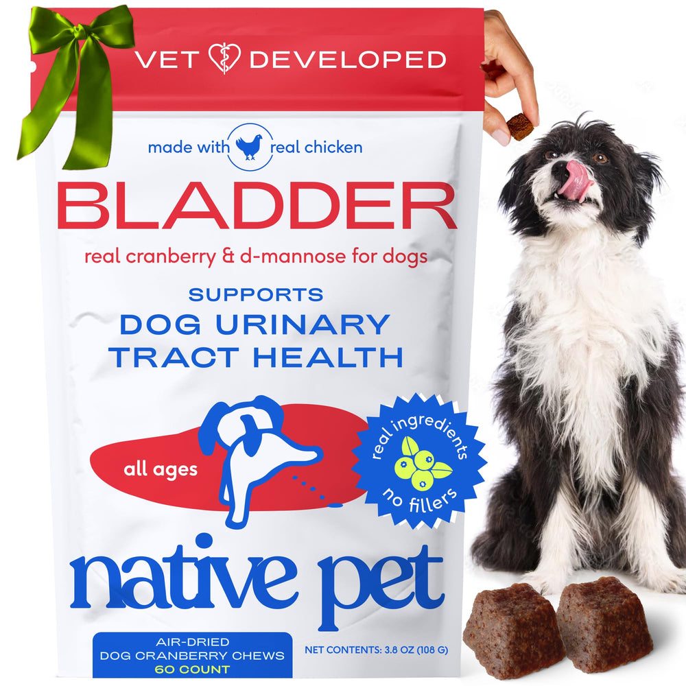 Native Pet Cranberry UTI chews bottle highlighting bladder support for dogs.