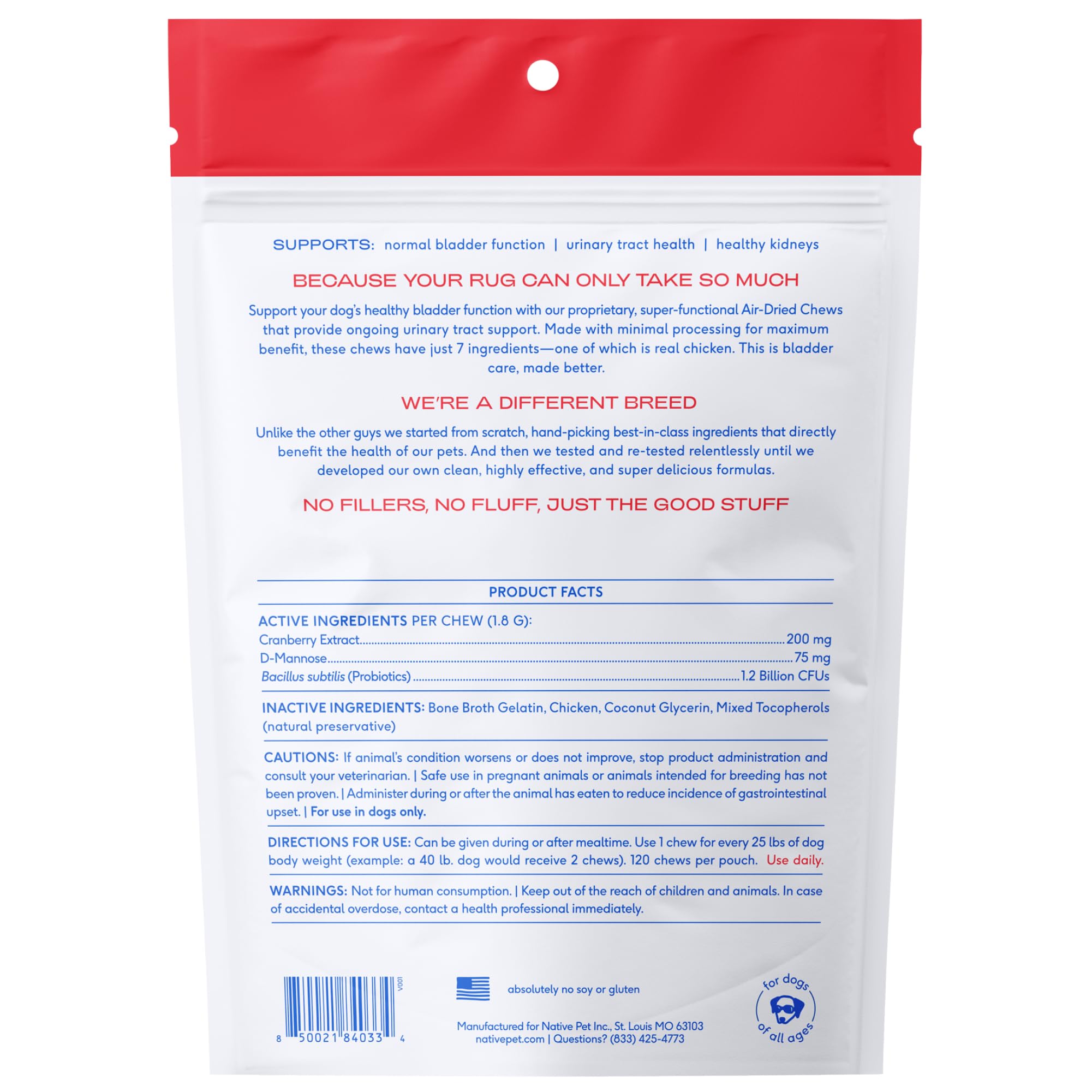 Native Pet dog UTI bladder and kidney support for ongoing comfort.