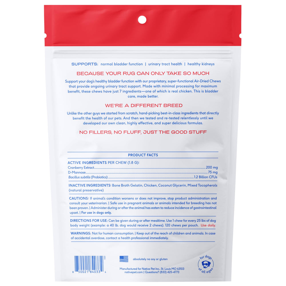Native Pet dog UTI bladder and kidney support for ongoing comfort.