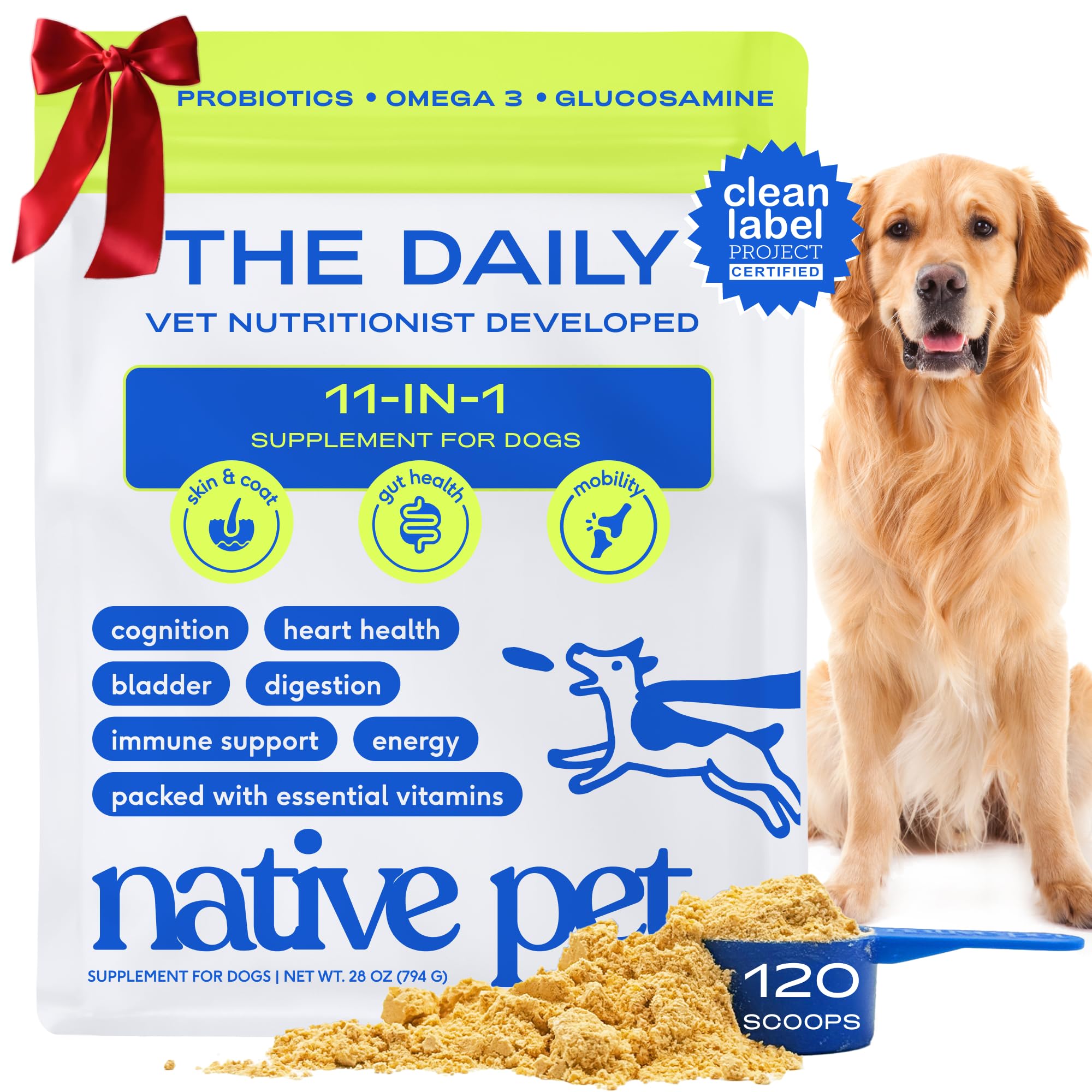 Native Pet dog vitamins topper with scoop for easy daily dosing and gut support.