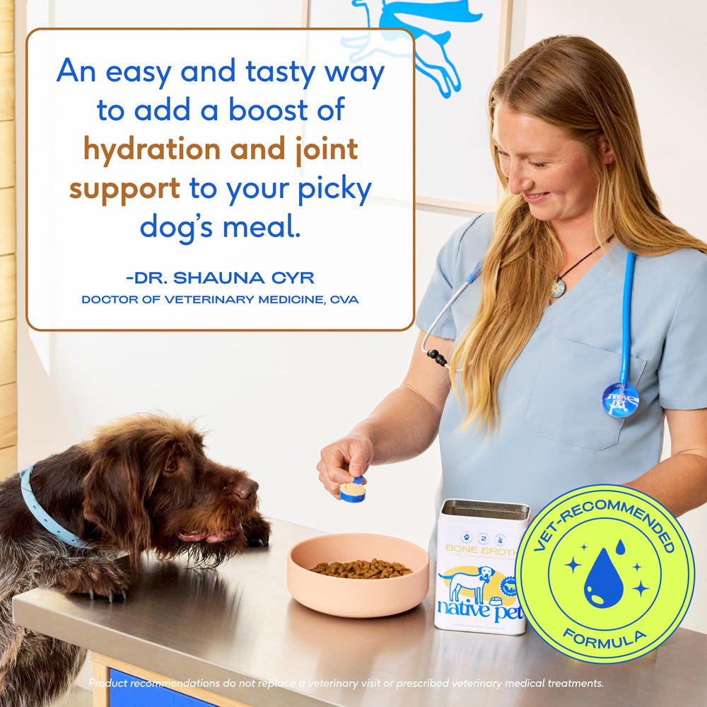 Native Pet tasty, easy-serve broth for dogs and cats at every meal.