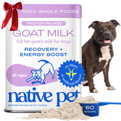 Native Pet Goat Milk for Dogs bottle pour shows easy hydration and serving