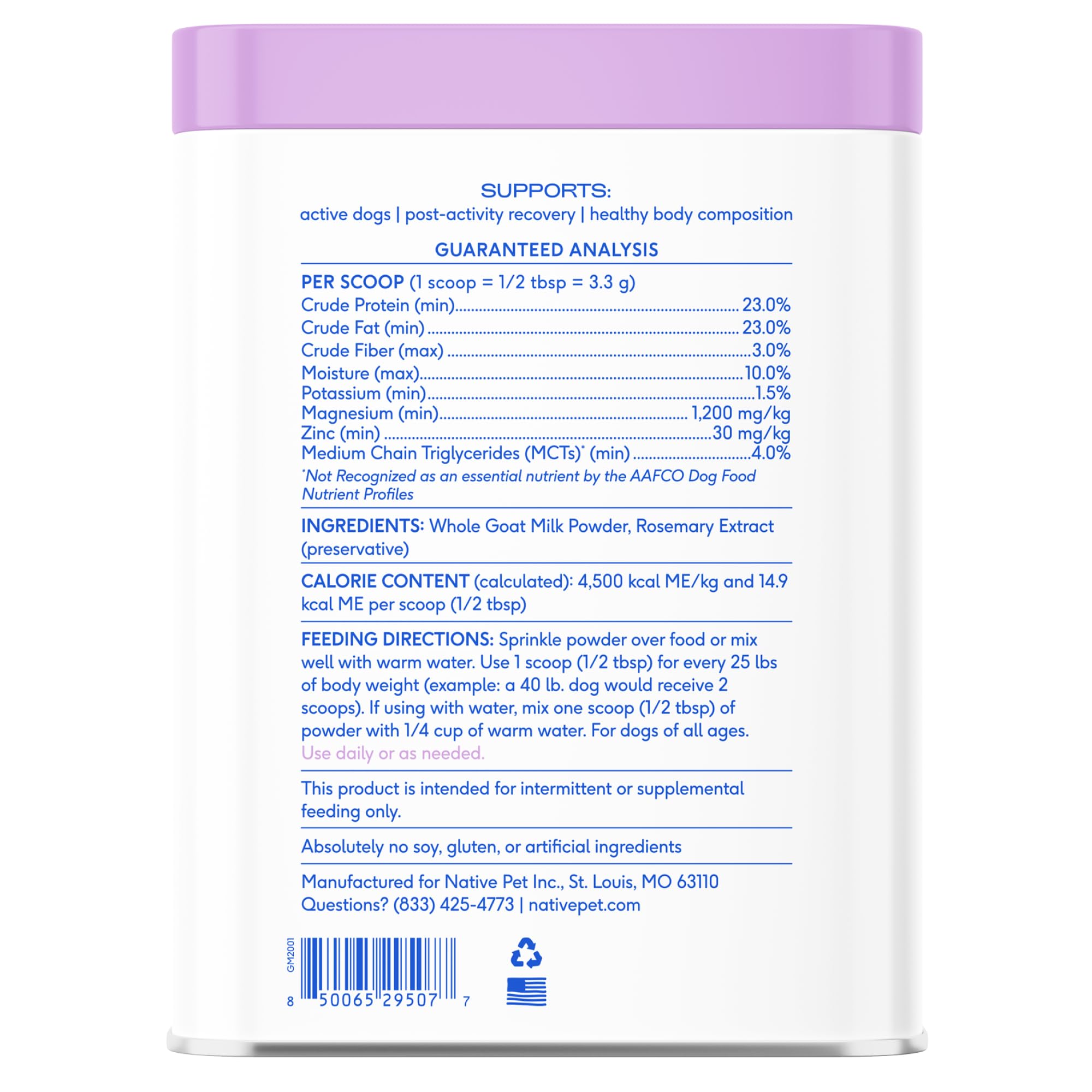 Native Pet goat milk powder long shelf life ensures convenient daily nutrition