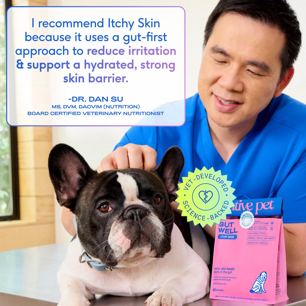 Native Pet GutWell triple-biotics blend nourishing gut balance for skin comfort.