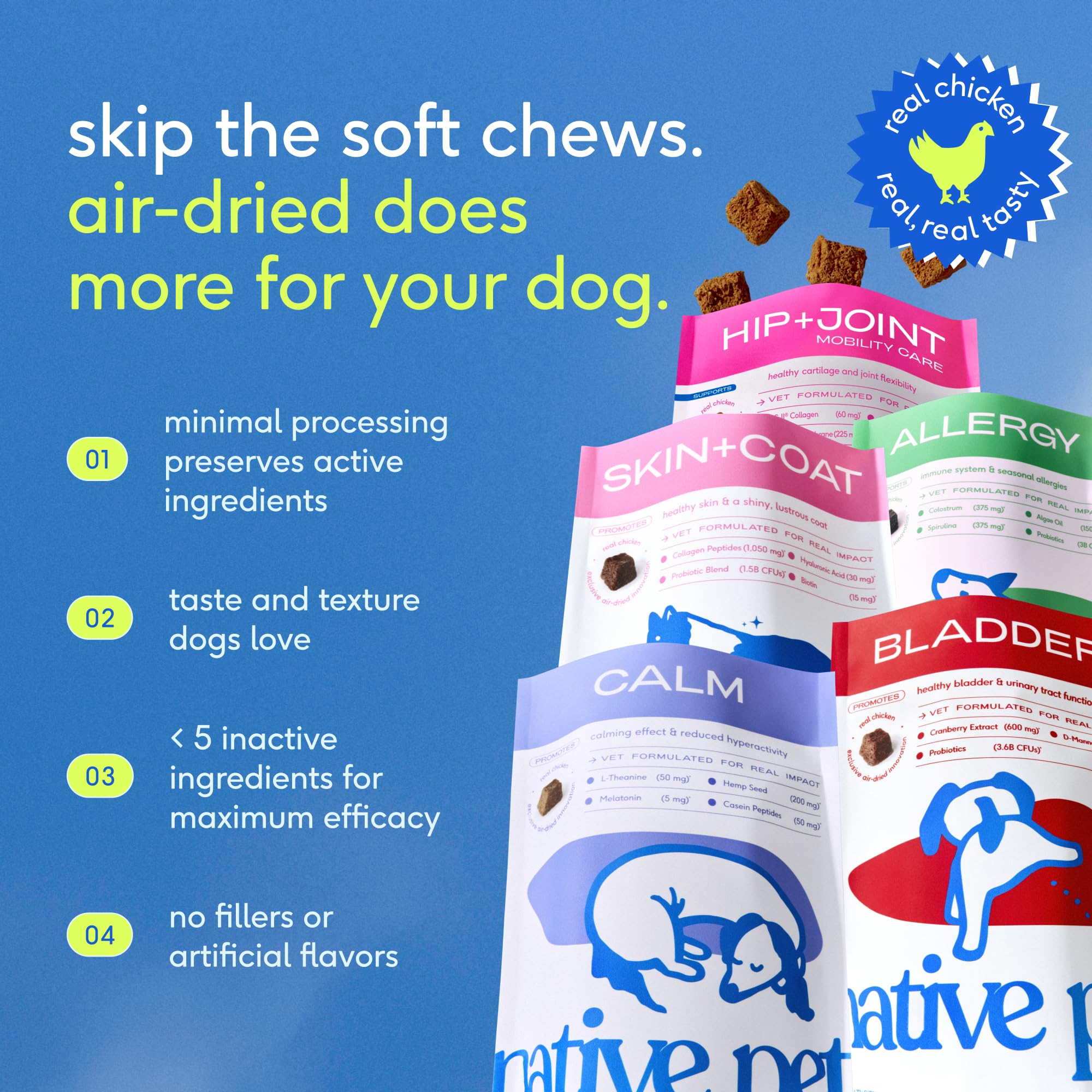 Native Pet minimally processed dog treats underscore clean, effective joint nutrition.