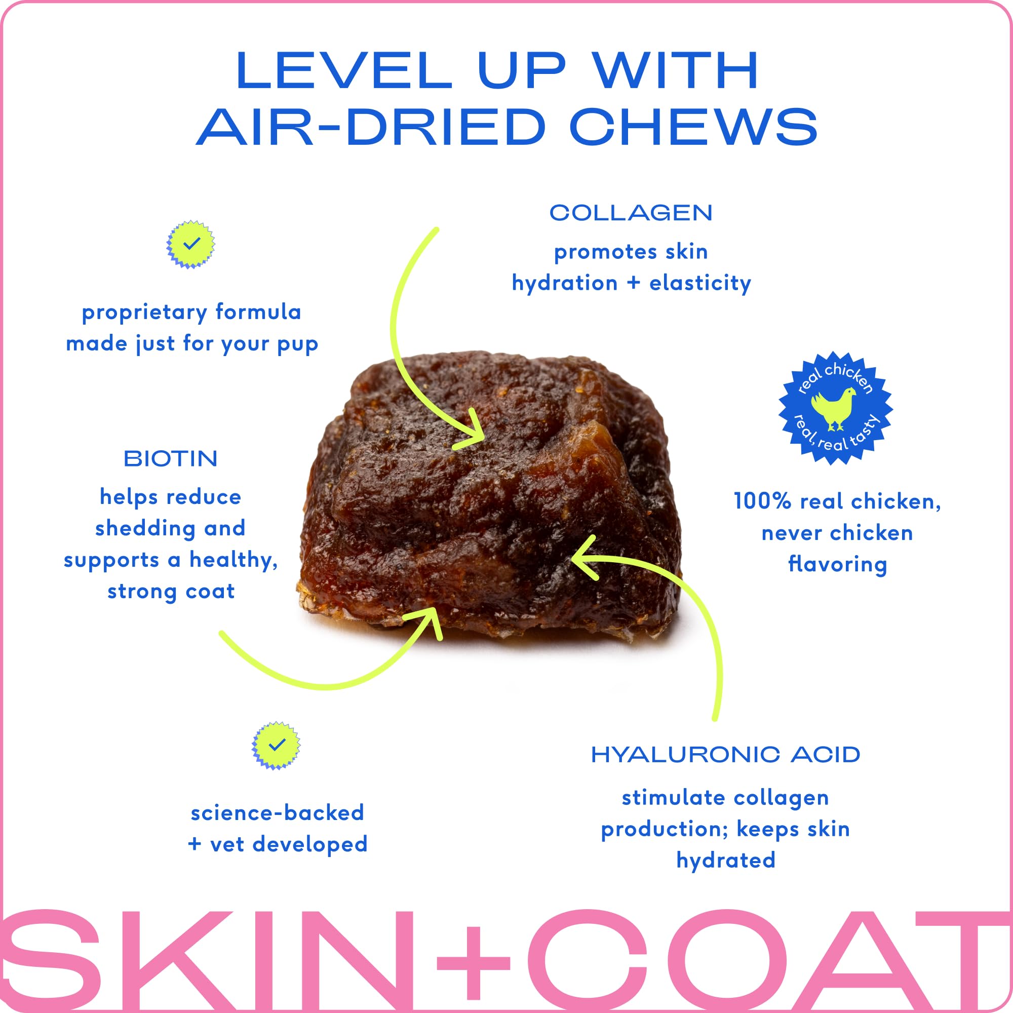 Native Pet Omega Skin and Coat Chews ingredients close-up highlight wild-caught salmon oil benefits.