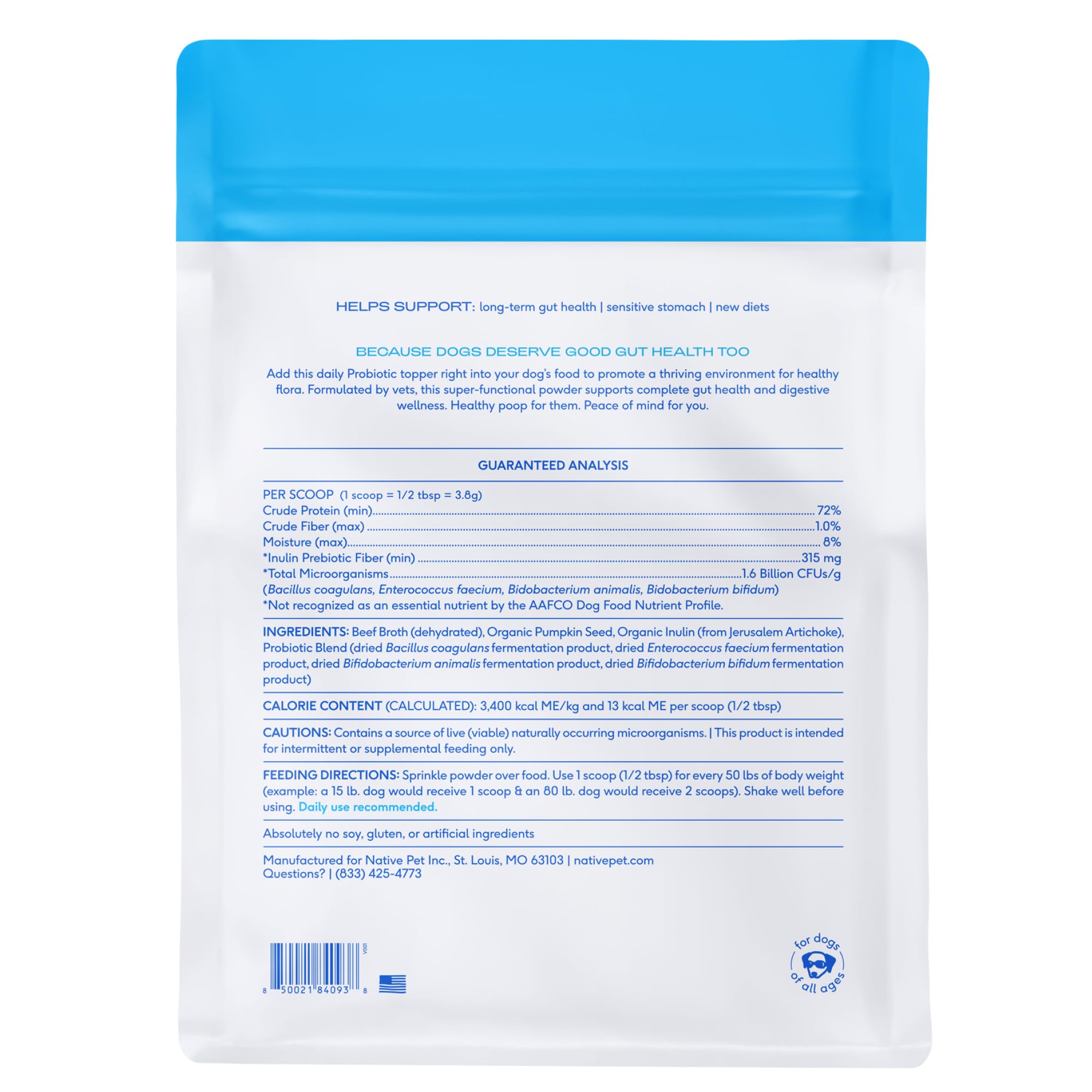 Native Pet Probiotics balanced-gut illustration conveys daily gut balance benefits.