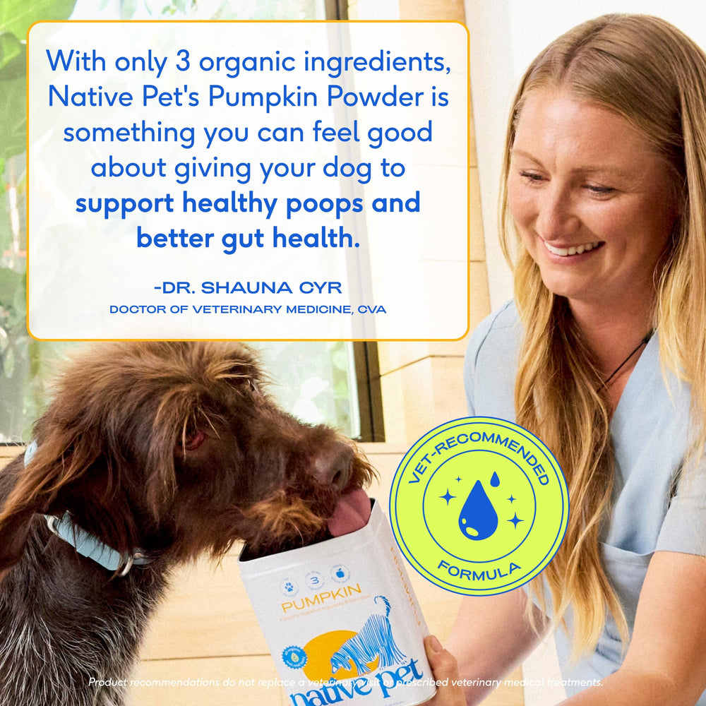 Native Pet pumpkin powder with vet-developed formula for gentle digestion.