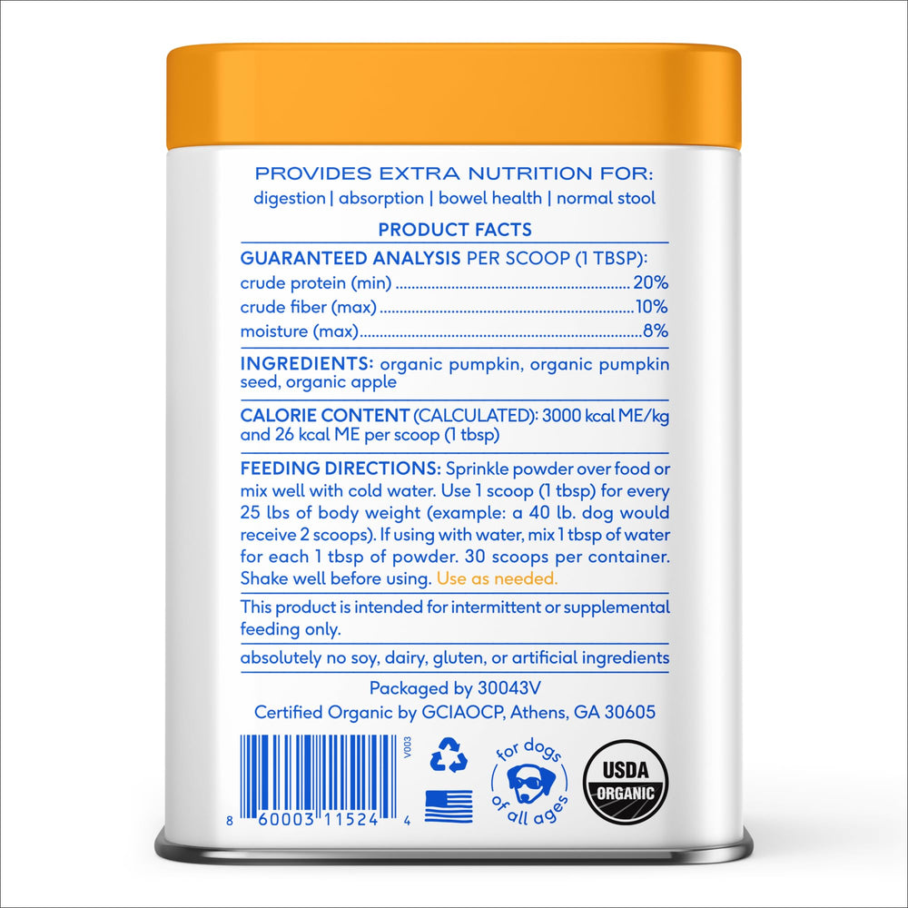 Native Pet pumpkin powder with prebiotic fiber supports gut microbiome balance.