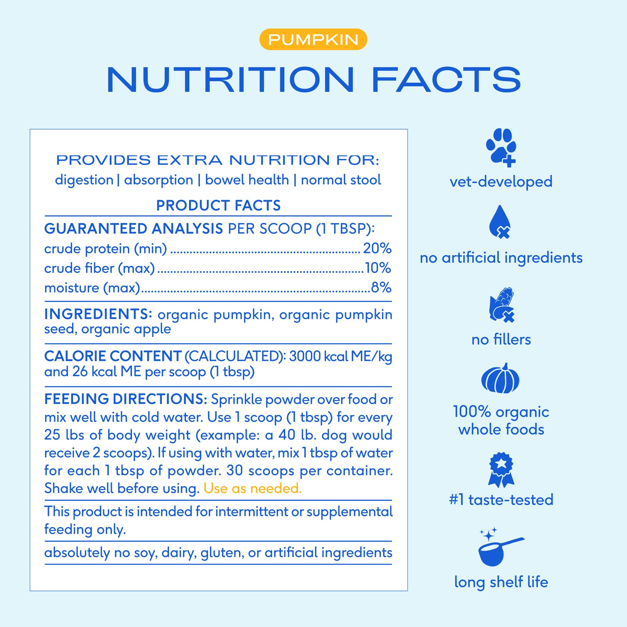 Native Pet pumpkin powder suitable for all breeds and life stages.