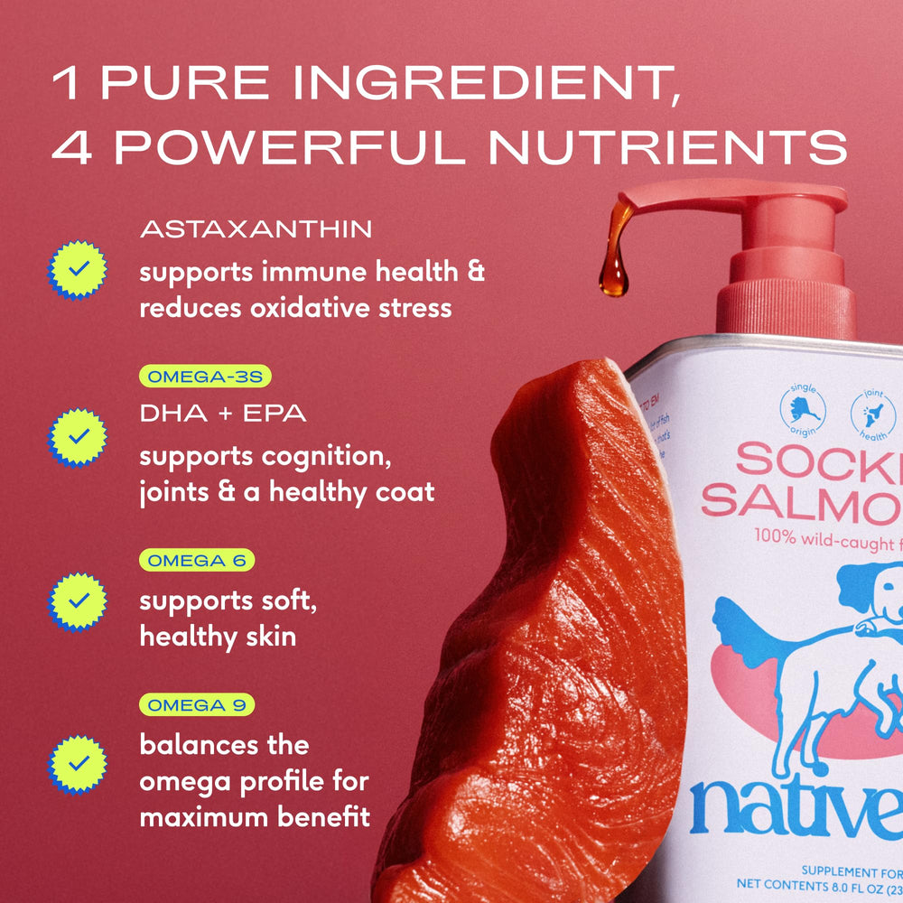 Native Pet sockeye salmon source from Alaska highlights single-source nutrition.