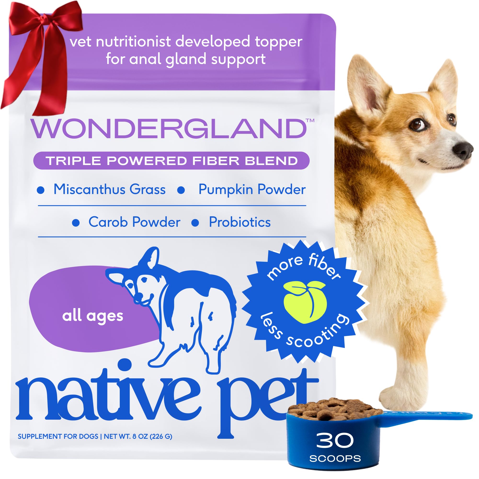 Native Pet WonderGland tub front showing anal gland supplement for digestive support