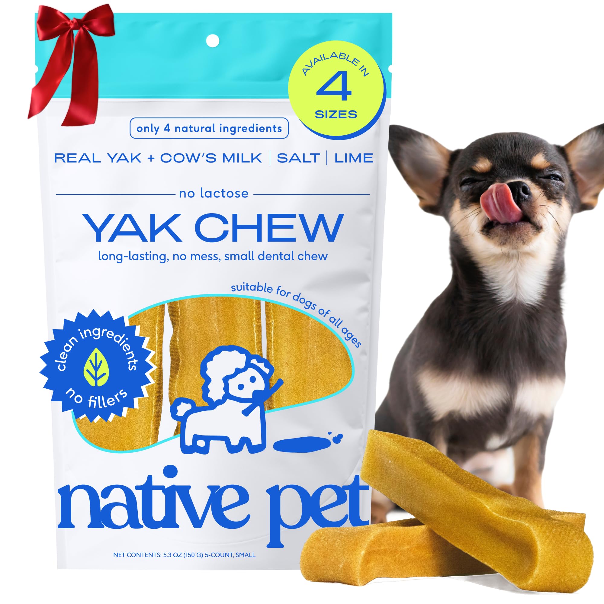 Native Pet Yak Chews for small dogs in packaging, providing long-lasting enrichment.