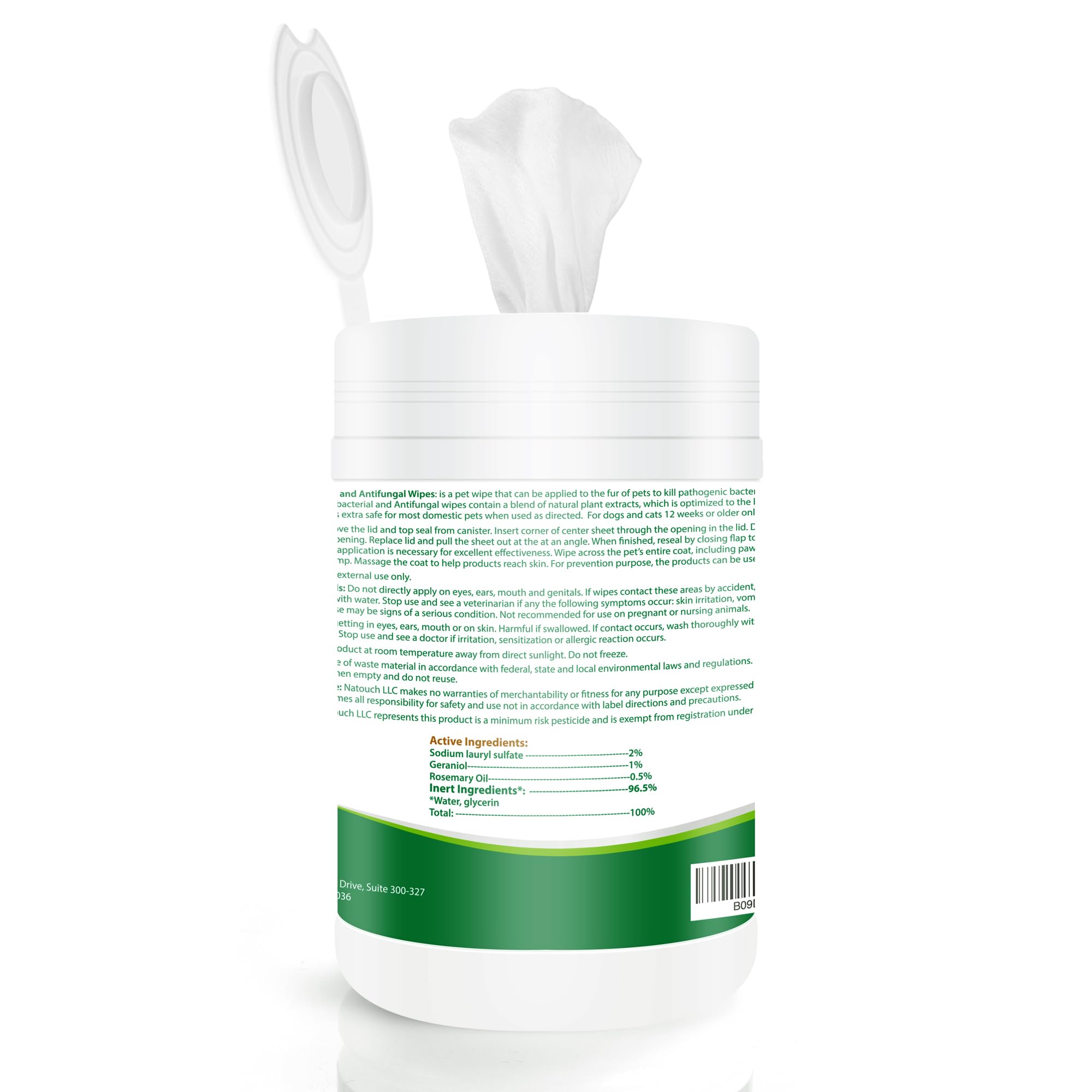 Natouch Antifungal Wipes used on a dog paw for cleaning and comfort.