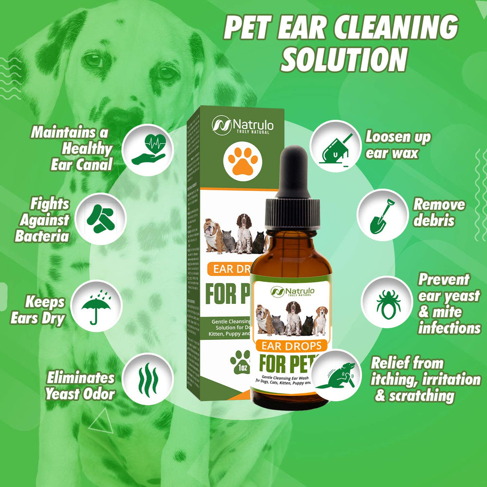 Natrulo ear cleaner dropper dispense shows easy, mess-free ear drops for pets
