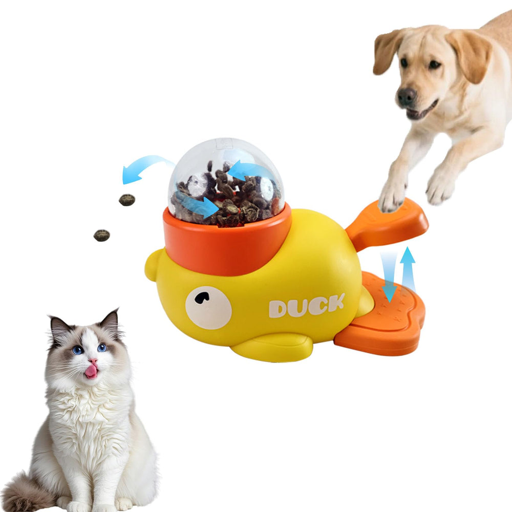 Naturael duck treat dispenser front view demonstrates its engaging puzzle design for dogs and cats.
