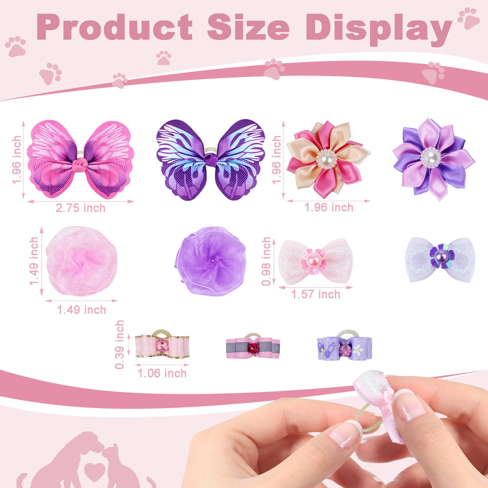 Naturahand dog hair bows flower pearl pink with pearl accents for special occasions