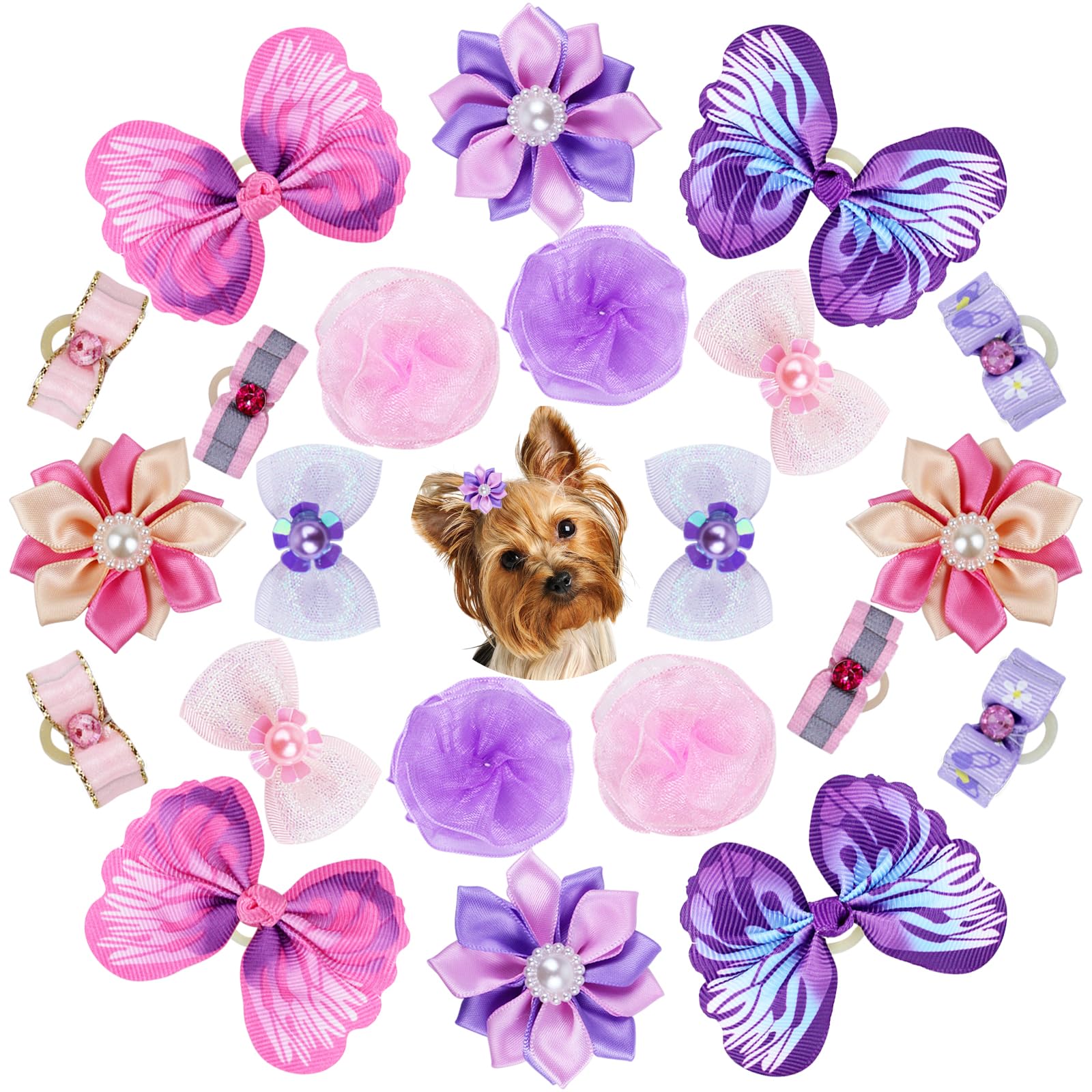 Naturahand dog hair bows flower pink for daily wear and photos