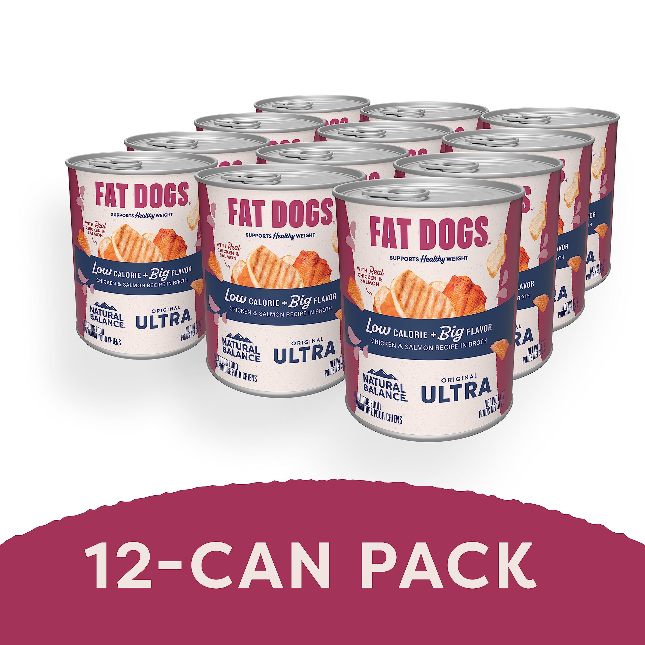Natural Balance Fat Dogs 13-ounce cans show the label.
