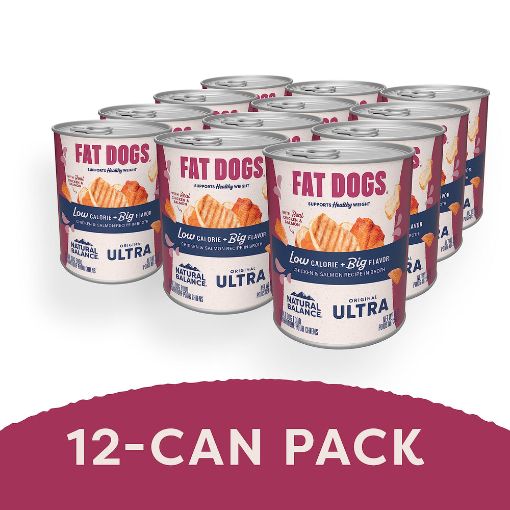 Natural Balance Fat Dogs 13-ounce cans show the label.