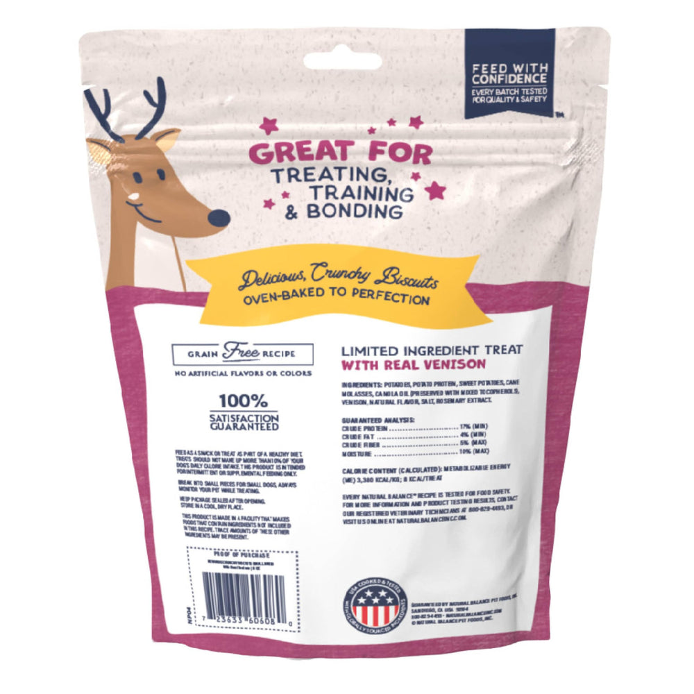 Natural Balance L.I.T. sweet potato venison treats, small breed pack, ideal training reward.