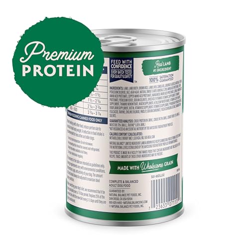 Natural Balance lamb-brown-rice ingredient label emphasizes transparency and quality control for pet owners.