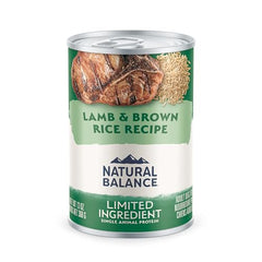 Natural Balance lamb-brown-rice wet dog food served shows a palatable, simple meal option.