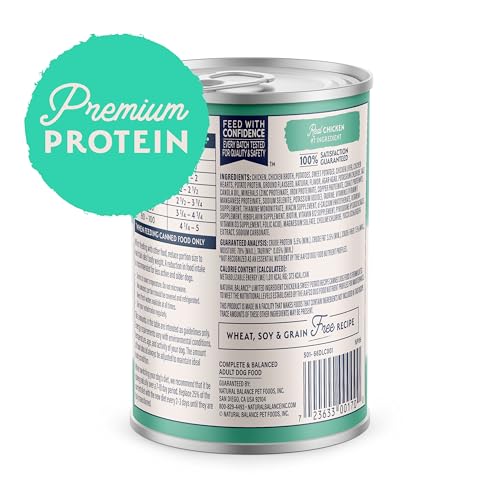 Natural Balance limited ingredient wet dog food serving bowl provides convenient meals for sensitive dogs.