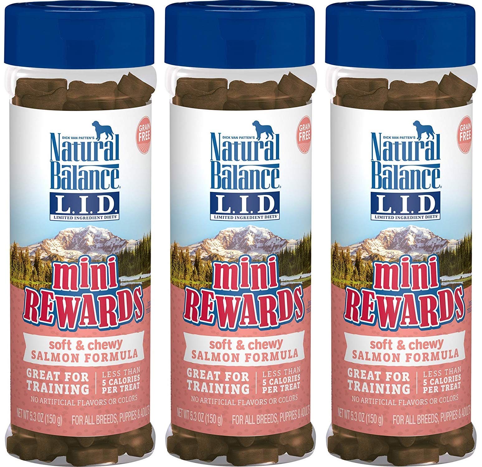 Natural Balance Mini Rewards salmon soft treats for training motivation.
