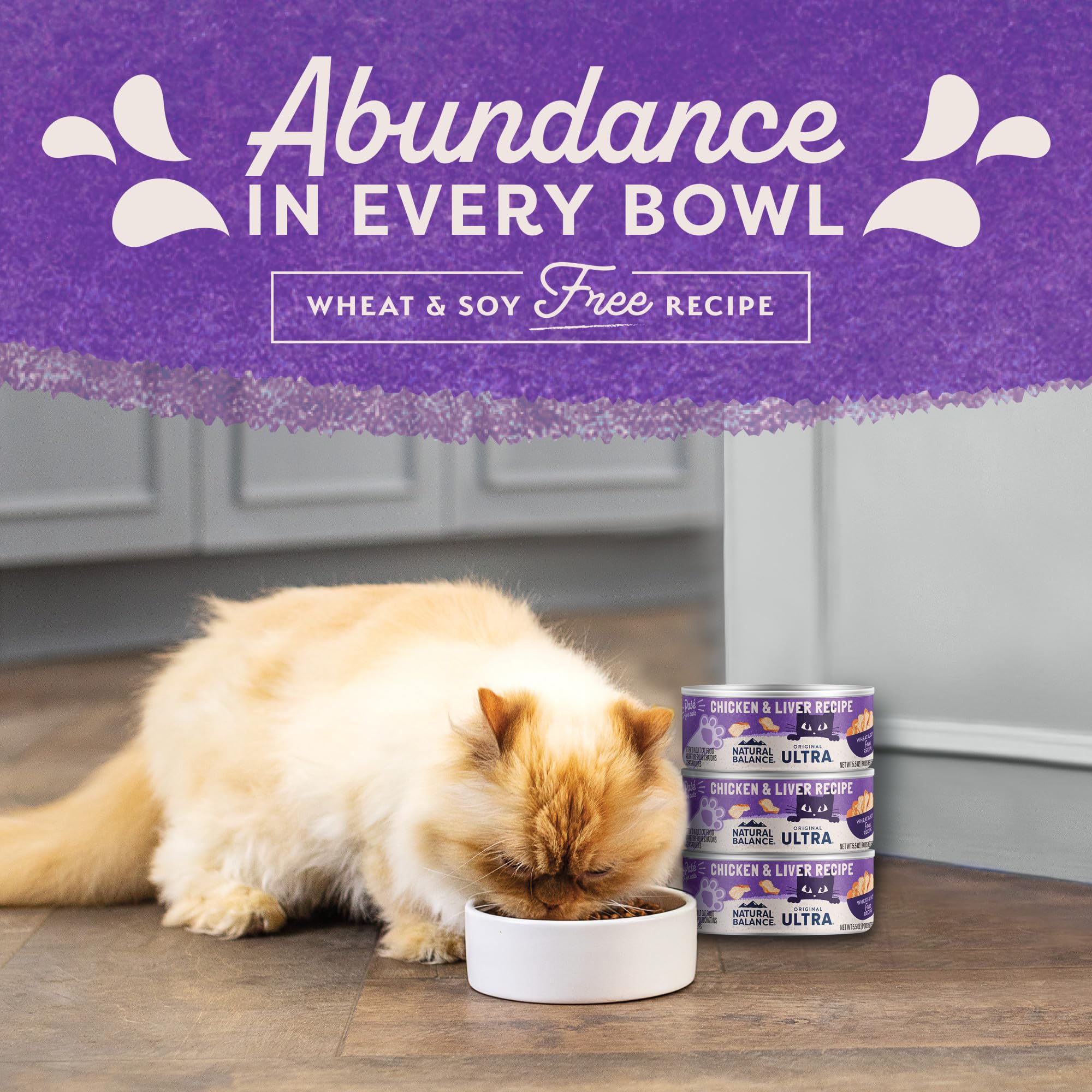Close-up of Natural Balance Ultra cat food can for everyday meals.