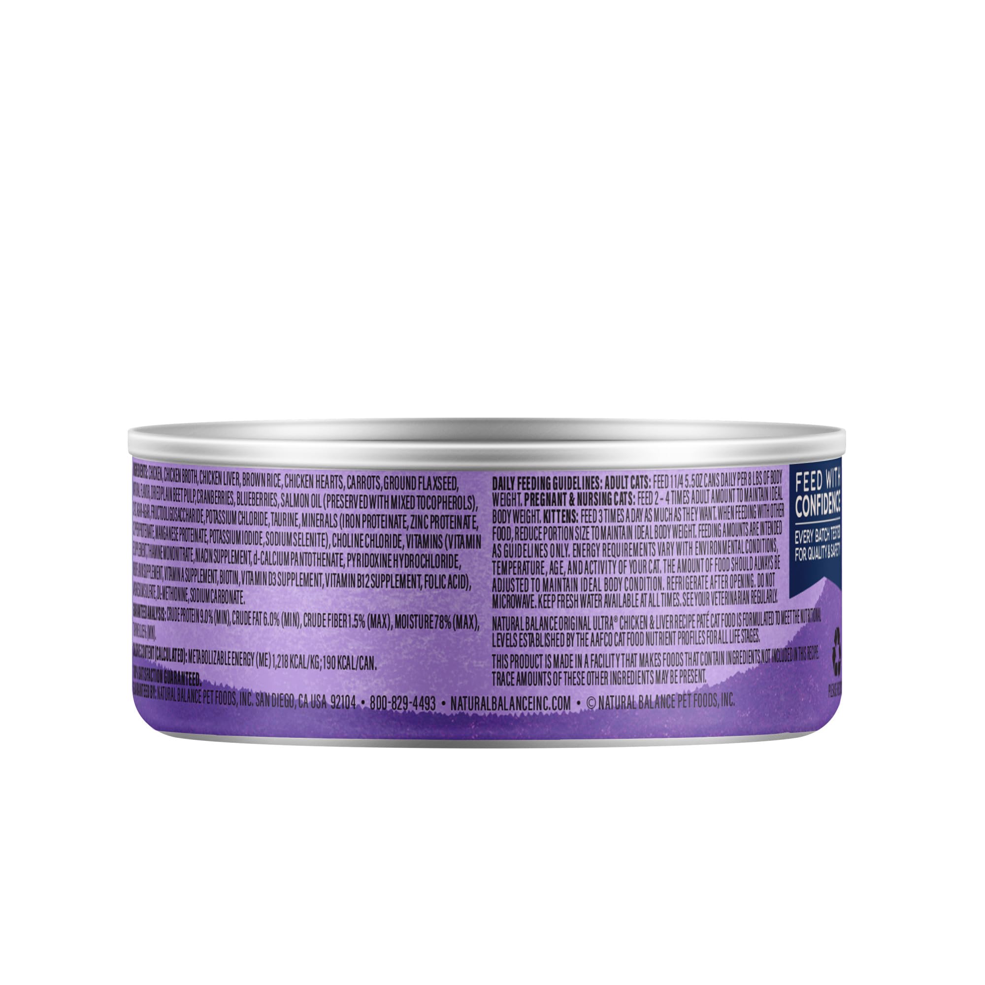 Natural Balance Original Ultra can showing taurine for heart-supporting nutrition.