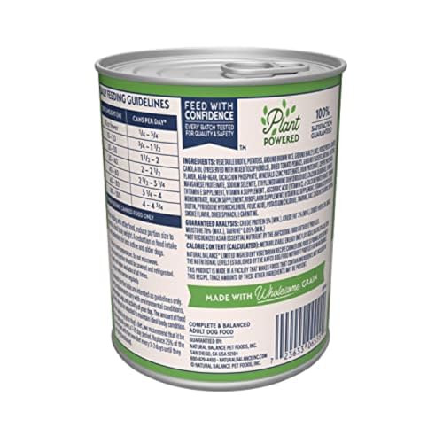 Natural Balance plant-based protein dog food ingredients potatoes peas — nutrient-rich vegetarian nutrition.