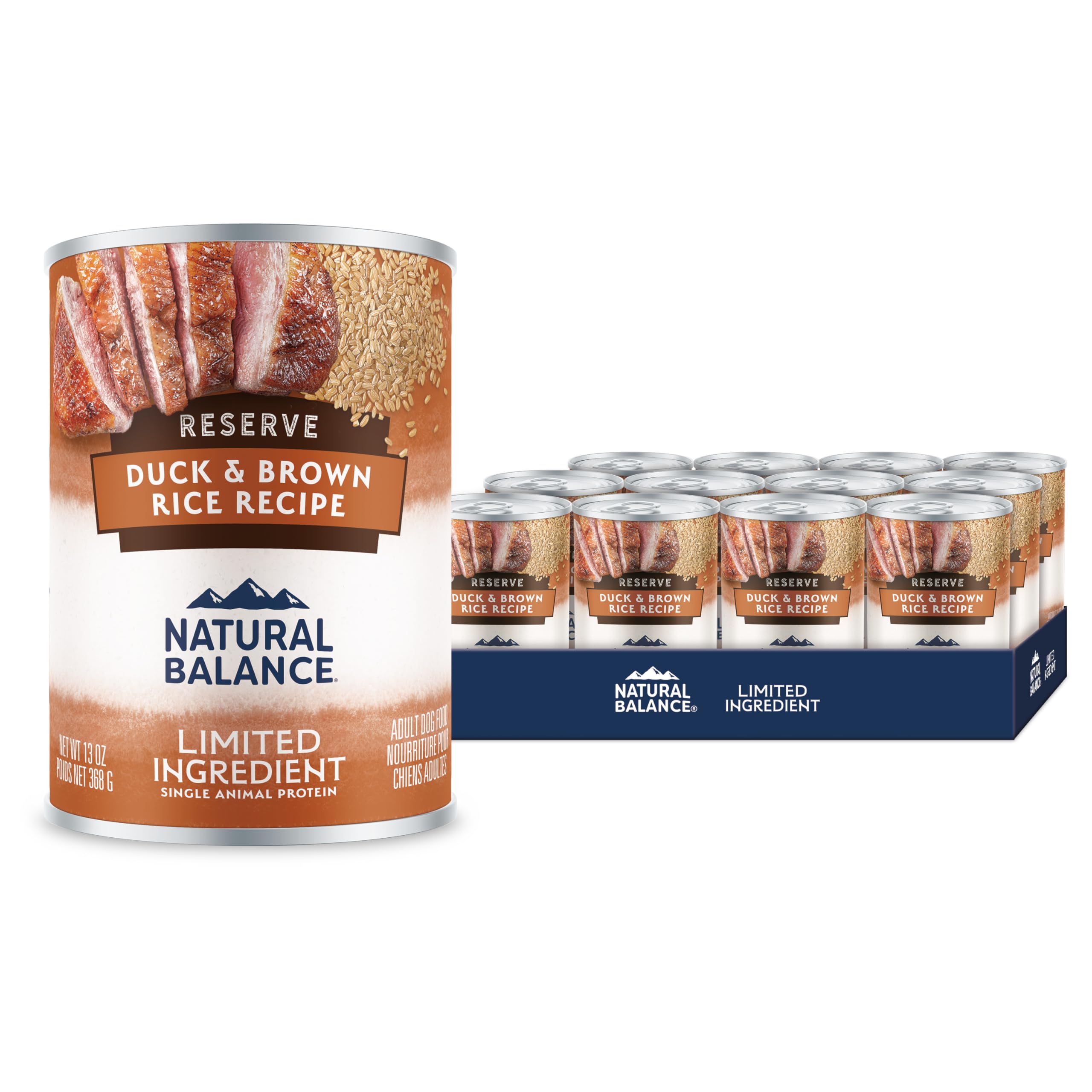 Natural Balance Reserve duck brown rice wet dog food cans promote protein-rich meals for lean muscles