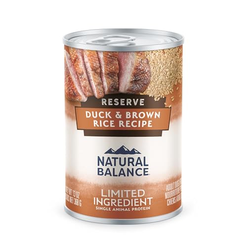 Natural Balance Reserve duck brown rice wet dog food serving bowl highlights a flavorful, digestible dinner option