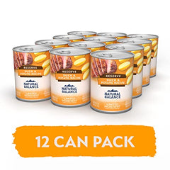 Natural Balance Reserve Duck & Potato label close-up highlights single-protein formula.
