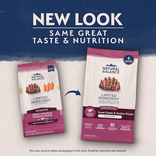 Natural Balance Reserve venison dog food label shows single protein source