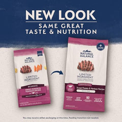 Natural Balance Reserve venison dog food label shows single protein source