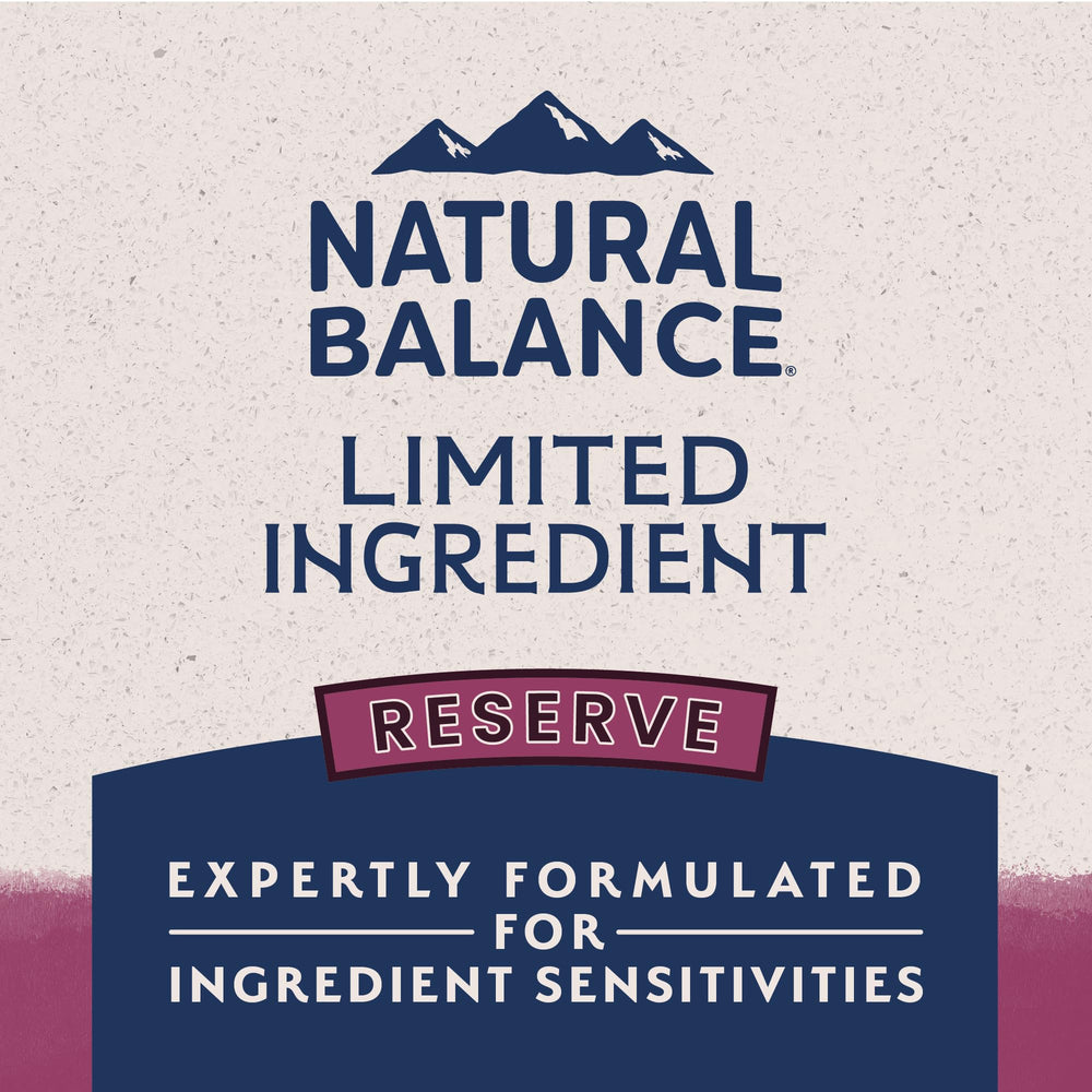 Natural Balance Reserve venison kibble close-up illustrating protein-forward bites