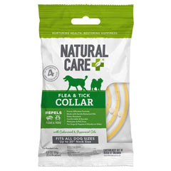 Natural Care Repellent Flea Tick Collar packaging signals a natural prevention option for dogs.