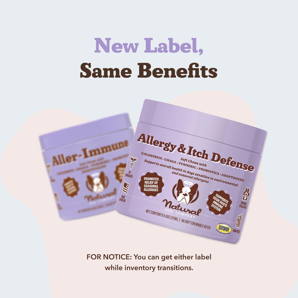 Natural Dog Company allergy-itch-defense-chews bottle-open emphasizes easy daily feeding