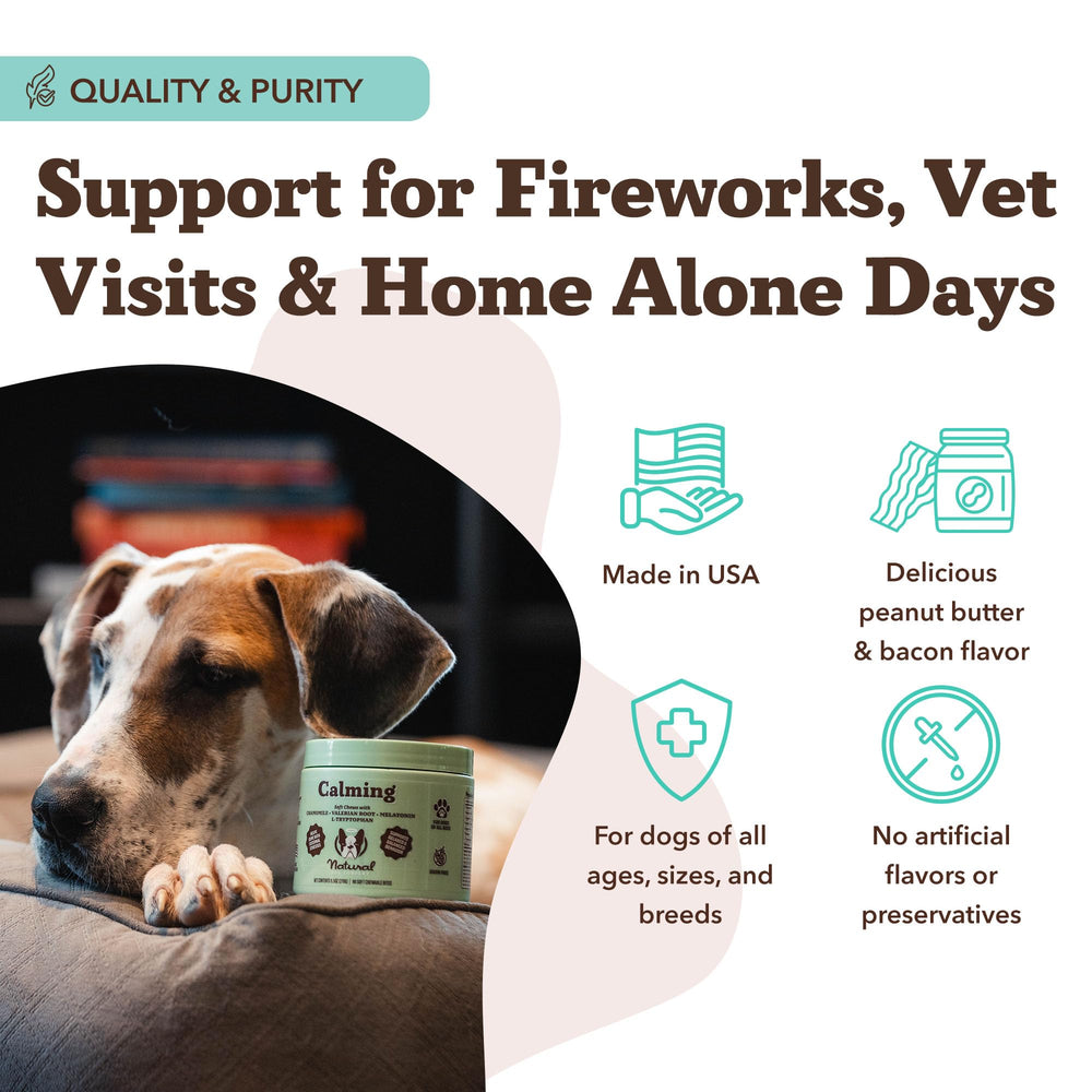 Natural Dog Company Calming Chews at bedtime for peaceful night.